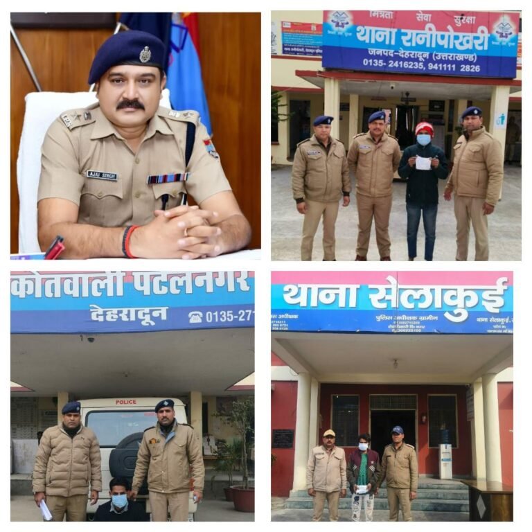 Breaking : नशा तस्करों के विरूद्ध जारी है दून पुलिस का एक्शन,  *अलग-अलग क्षेत्रों से अवैध मादक पदार्थो के साथ 03 अभियुक्तों को पुलिस ने किया गिरफ्तार।*  *अभियुक्तों के कब्जे से लाखों रु0 मूल्य के मादक पदार्थ (21.98 ग्राम अवैध स्मैक तथा 506 ग्राम चरस) हुए बरामद।