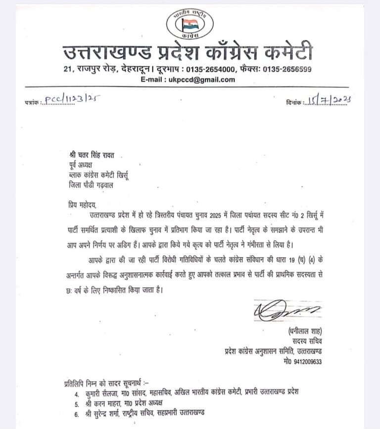 कांग्रेस ने तीन नेताओं को 6 साल के लिए किया निष्कासित